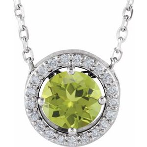 Platinum Natural Peridot & .05 CTW Natural Diamond Halo-Style 16" Necklace