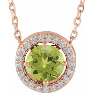 14K Rose Natural Peridot & .05 CTW Natural Diamond Halo-Style 16" Necklace