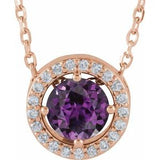 14K Rose Lab-Grown Alexandrite & .05 CTW Natural Diamond Halo-Style 16" Necklace