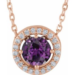 14K Rose Lab-Grown Alexandrite & .05 CTW Natural Diamond Halo-Style 16" Necklace
