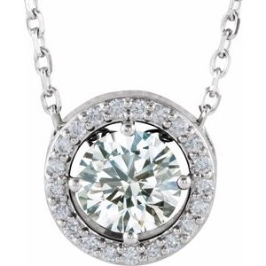14K Yellow Natural White Sapphire & .05 CTW Natural Diamond Halo-Style 16" Necklace