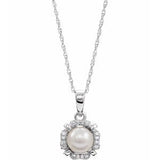 14K White Cultured White Freshwater Pearl & .04 CTW Natural Diamond 18" Necklace