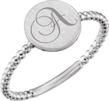 14K White Gold Be Posh® Engravable Beaded Signet Ring