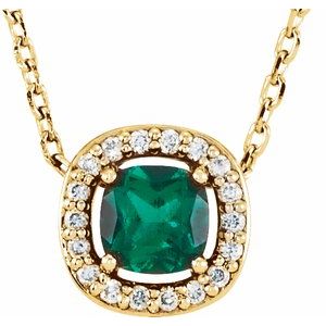 14K Yellow Lab-Grown Emerald & .05 CTW Natural Diamond 16" Necklace