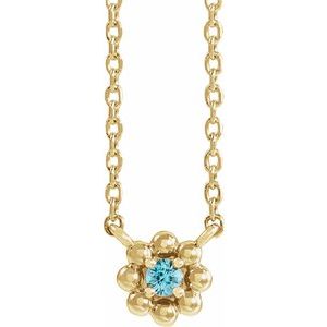 14K Yellow Natural Blue Zircon Beaded Youth 16" Necklace