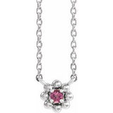 14K White Natural Pink Tourmaline Beaded Youth 16" Necklace