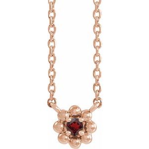 14K Rose Natural Mozambique Garnet Beaded Youth 16" Necklace