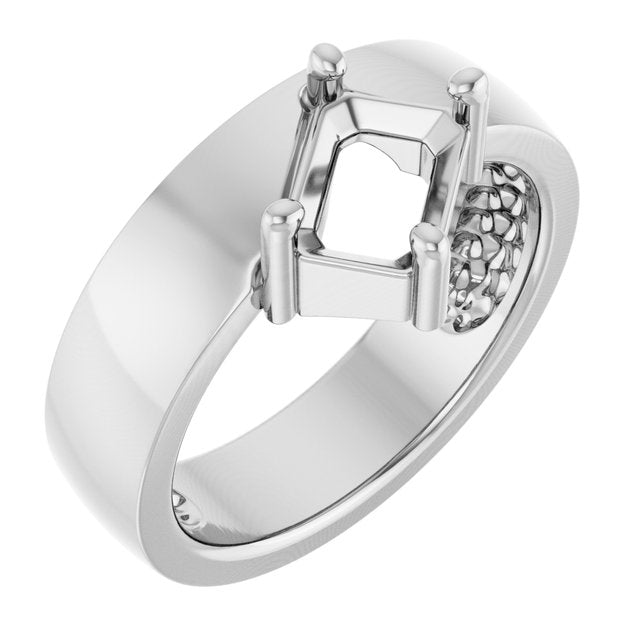 14K White 7x5 mm Emerald Asymmetric Solitaire Ring Mounting