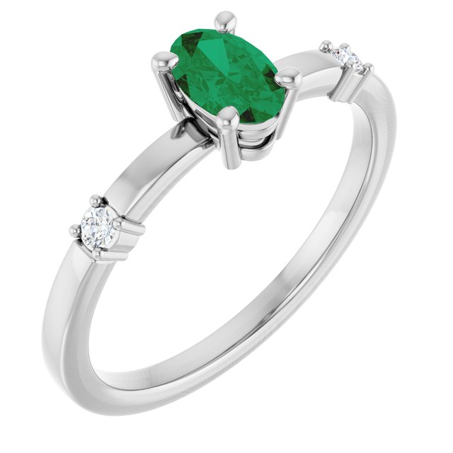 Sterling Silver Lab-Grown Emerald & .05 CTW Natural Diamond Ring