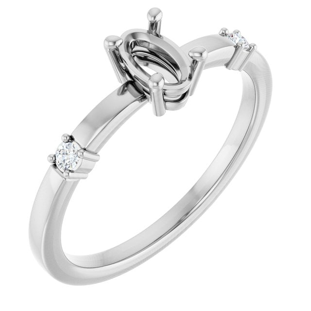 Sterling Silver 6x4 mm Oval .05 CTW Natural Diamond Semi-Set Ring