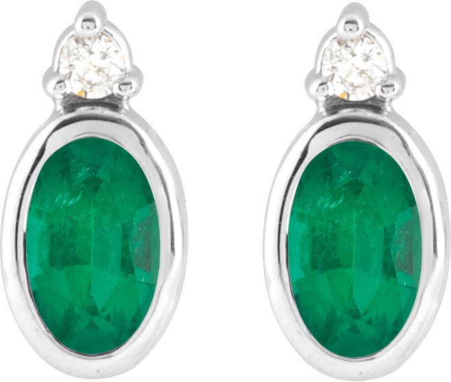 14K White Gold 5x3 mm Lab-Grown Emerald & .03 CTW Natural Diamond Earrings