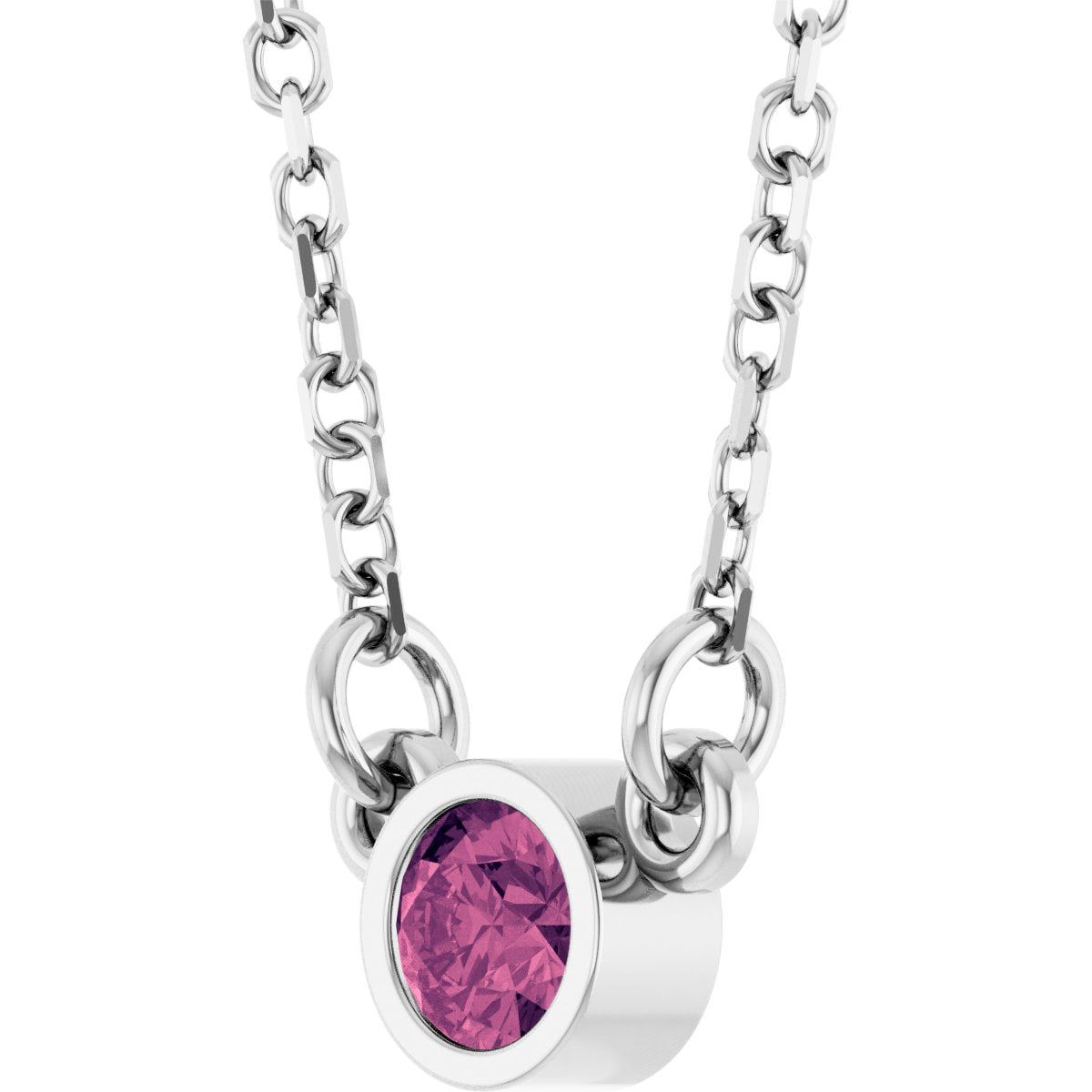 Platinum Natural Pink Tourmaline Solitaire 16" Necklace