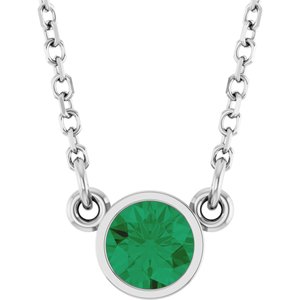 14K White Natural Emerald Solitaire 16" Necklace