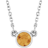 Rhodium-Plated Sterling Silver Imitation Citrine Solitaire 16" Necklace