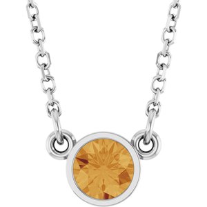 Rhodium-Plated Sterling Silver Imitation Citrine Solitaire 16" Necklace
