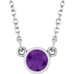 Rhodium-Plated Sterling Silver Imitation Amethyst Solitaire 16" Necklace