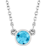 Rhodium-Plated Sterling Silver Imitation Aquamarine Solitaire 16" Necklace