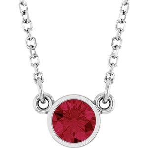 14K White Natural Ruby Solitaire 16" Necklace