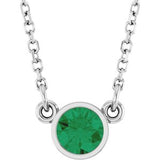 14K White Lab-Grown Emerald Solitaire 16" Necklace