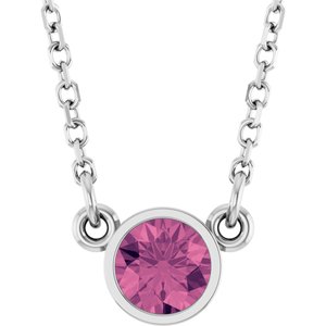 14K White Natural Pink Tourmaline Solitaire 16" Necklace