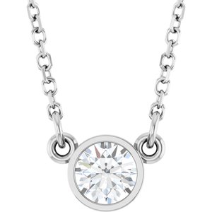 Rhodium-Plated Sterling Silver Imitation Diamond Solitaire 16" Necklace