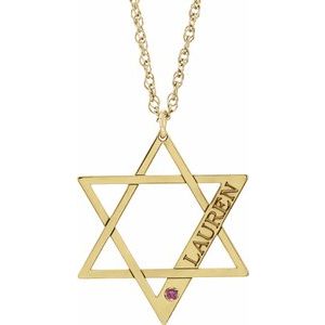 14K Yellow Gold-Plated Sterling Silver Personalized Imitation Pink Tourmaline Star of David 18" Necklace