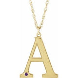 14K Yellow Engravable Imitation Amethyst Initial A 18" Necklace