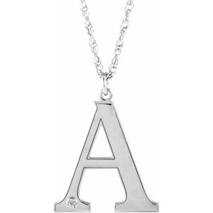 Rhodium-Plated Sterling Silver Engravable Imitation Diamond Initial A 18" Necklace