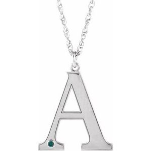14K White Engravable Imitation Alexandrite Initial A 18" Necklace