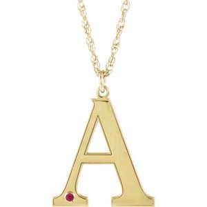 14K Yellow Gold-Plated Sterling Silver Engravable Imitation Ruby Initial A 18" Necklace
