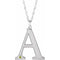 Rhodium-Plated Sterling Silver Engravable Imitation Peridot Initial A 18