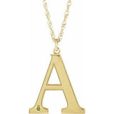 14K Yellow Gold-Plated Sterling Silver Engravable Imitation Peridot Initial A 18" Necklace