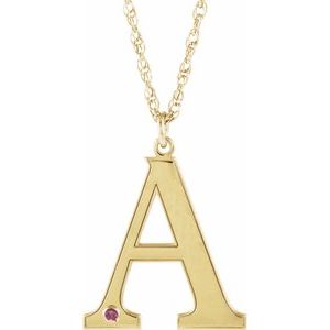 14K Yellow Engravable Imitation Pink Tourmaline Initial A 18" Necklace