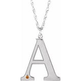 10K White Engravable Imitation Citrine Initial A 18" Necklace