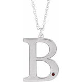 10K White Engravable Imitation Mozambique Garnet Initial B 18" Necklace