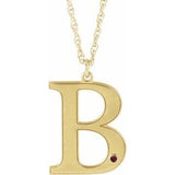 14K Yellow Engravable Imitation Mozambique Garnet Initial B 18" Necklace