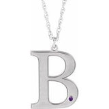 10K White Engravable Imitation Amethyst Initial B 18" Necklace