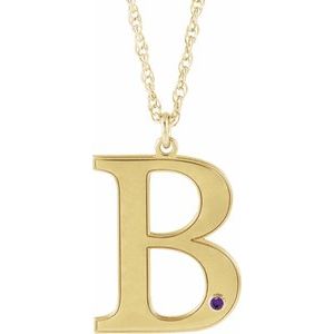 14K Yellow Engravable Imitation Amethyst Initial B 18" Necklace