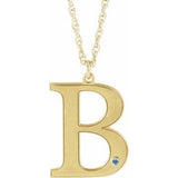 14K Yellow Engravable Imitation Aquamarine Initial B 18" Necklace