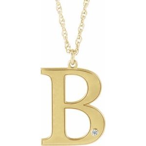 10K Yellow Engravable Imitation Diamond Initial B 18" Necklace