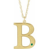 14K Yellow Engravable Imitation Emerald Initial B 18" Necklace