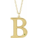 10K Yellow Engravable Imitation Peridot Initial B 18" Necklace