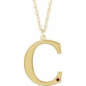 14K Yellow Engravable Imitation Mozambique Garnet Initial C 18" Necklace
