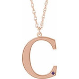 14K Rose Engravable Imitation Amethyst Initial C 18" Necklace