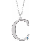 14K White Engravable Imitation Aquamarine Initial C 18" Necklace