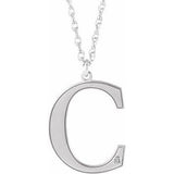 Rhodium-Plated Sterling Silver Engravable Imitation Diamond Initial C 18" Necklace