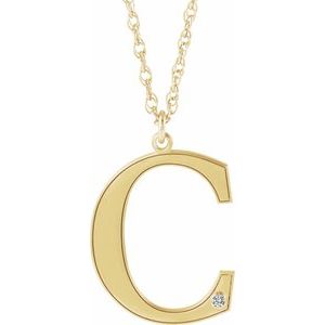 14K Yellow Engravable Imitation Diamond Initial C 18" Necklace