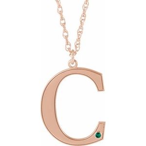 14K Rose Gold-Plated Sterling Silver Engravable Imitation Emerald Initial C 18" Necklace
