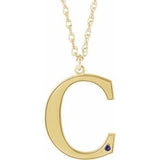 14K Yellow Engravable Imitation Alexandrite Initial C 18" Necklace