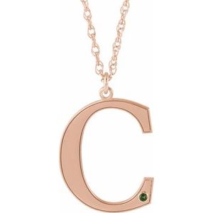 14K Rose Engravable Imitation Peridot Initial C 18" Necklace